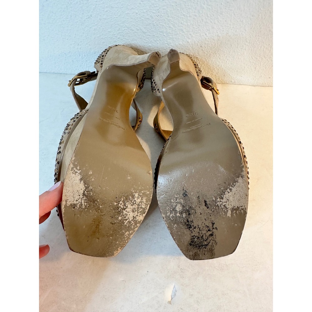 Yves Saint Laurent YSL Tribute Sandals Size 38.5 Beige Suede Studded Platform - Picture 10 of 15